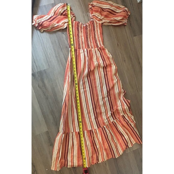 NWOT‎ Charlie Holiday Coastal Midi Dress Linen Blend Orange Stripes Women's 4 - Picture 11 of 13